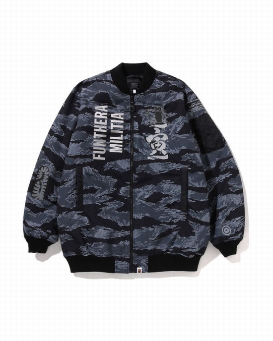 Paltoane Bape Tiger Camo Long MA-1 Barbati Negrii | RDQGZL105