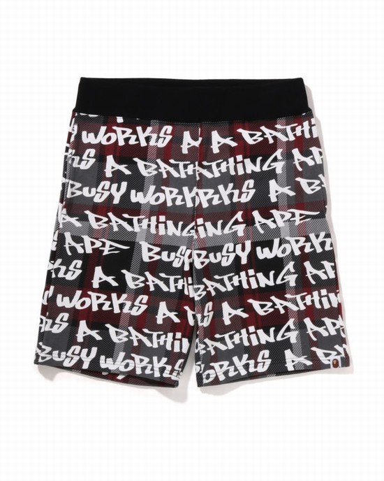 Pantaloni Scurti Bape Graffiti Check Barbati Negrii | WVBNUC341