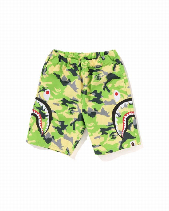 Pantaloni Scurti Bape Woodland Camo Side Shark Beach Copii Verzi | TVFMRX698