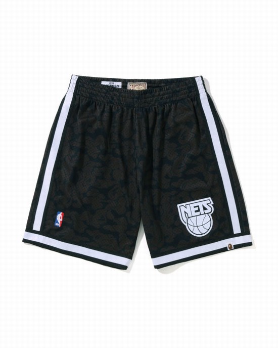 Pantaloni Scurti Bape X M&N Brooklyn Nets Jersey Barbati Negrii | GVBQXN415
