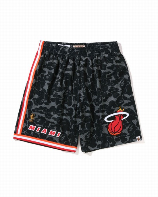 Pantaloni Scurti Bape X M&N Miami Heat Jersey Barbati Negrii | MRBAWG235