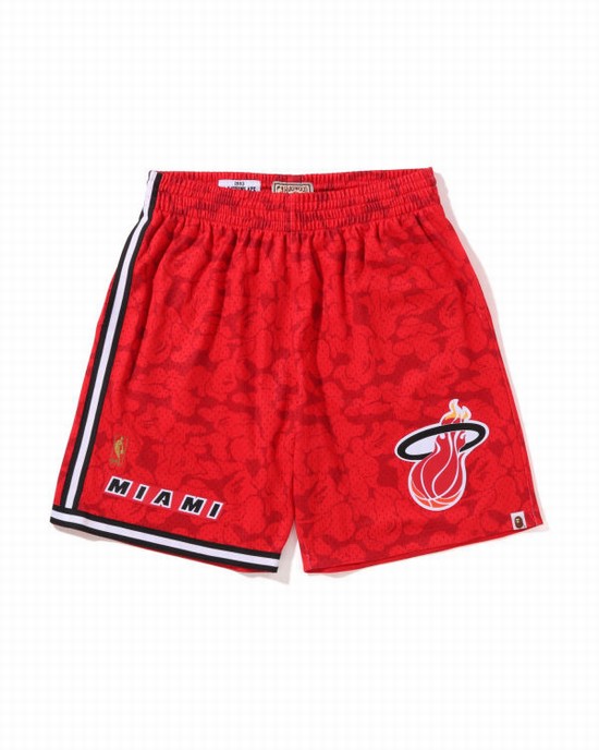 Pantaloni Scurti Bape X M&N Miami Heat Jersey Barbati Rosii Deschis | RAUNWD624