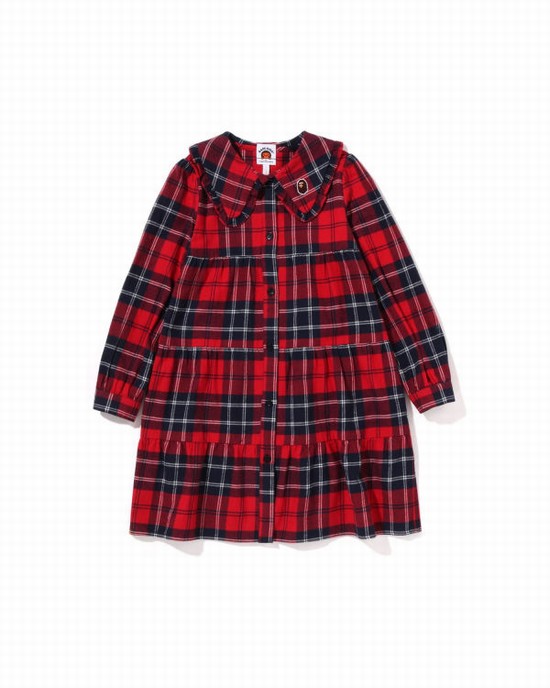 Rochie Bape Check Big Collar Onepiece Copii Rosii Deschis | YDBTAI329