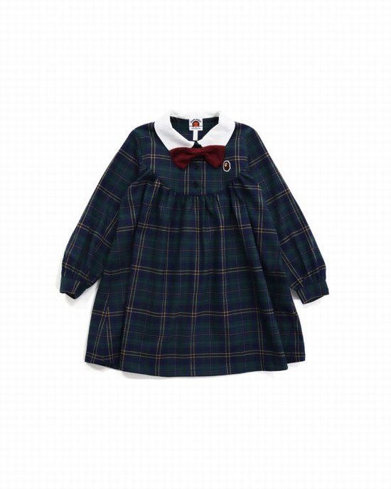 Rochie Bape Check Ribbon Onepiece Copii Verzi Inchis | MIUXQR746