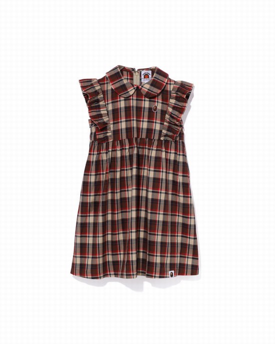 Rochie Bape Mini Check Round Collar Onepiece Copii Rosii Deschis | KOTYFG734