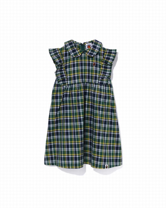 Rochie Bape Mini Check Round Collar Onepiece Copii Verzi | XLUSKG376