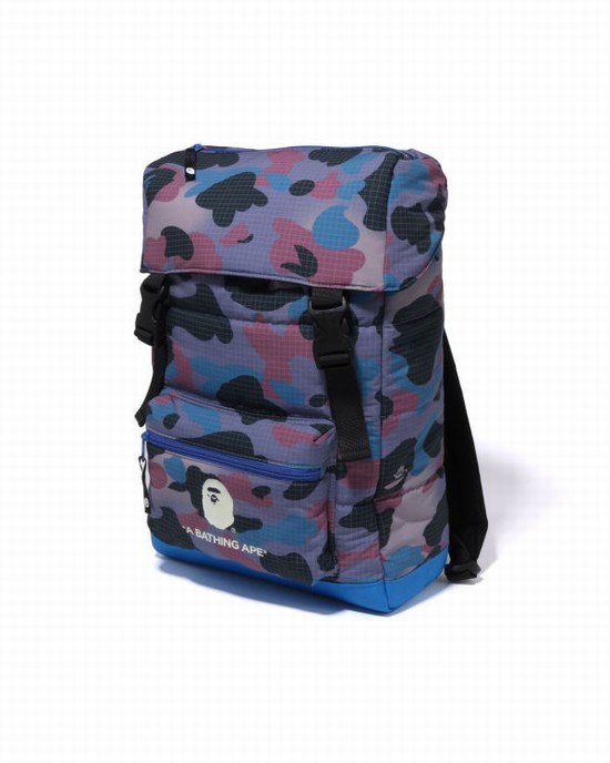 Rucsac Bape Grid Camo Glow In The Dark Padding Copii Violet | XFGMQR732