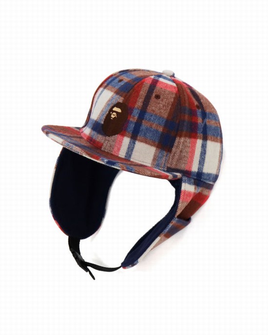 Sapca Bape Check Earmuffs Barbati Rosii Deschis | ZLRAHQ531