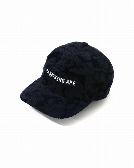 Sapca Bape Solid Camo Corduroy Panel Barbati Bleumarin Albastri | KARFIE354
