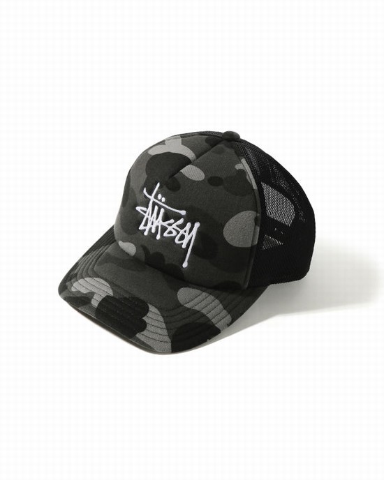 Sapca Bape X Stussy Trucker Barbati Negrii | CNWDGZ298