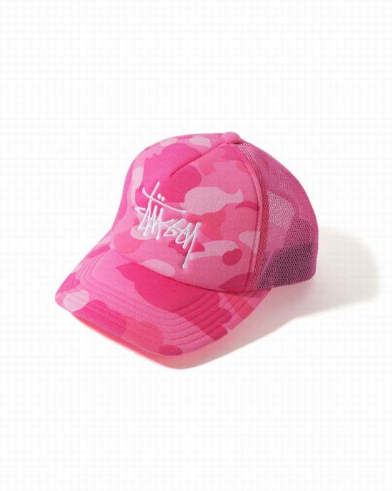 Sapca Bape X Stussy Trucker Barbati Roz | UJOADP706