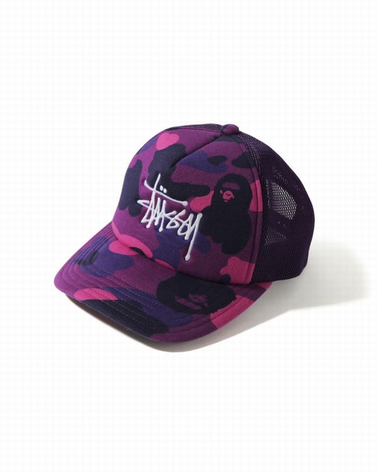 Sapca Bape X Stussy Trucker Barbati Violet | MEIZNV721