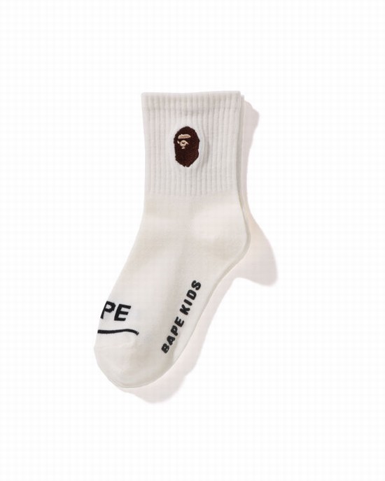 Sosete Bape Ape Head Cu Nervuri Copii Albi | BVPWDU851