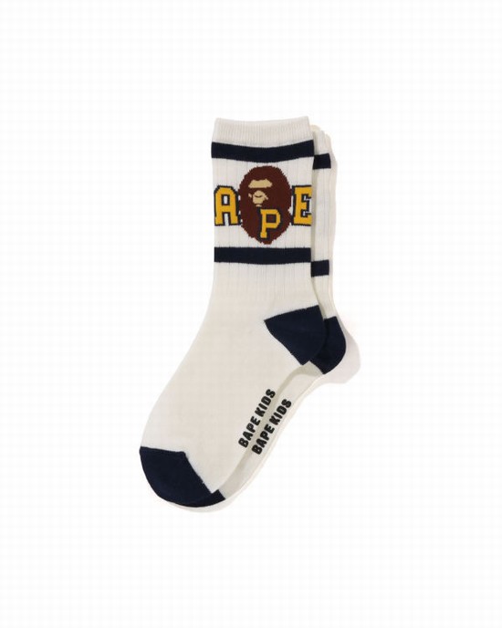 Sosete Bape Ape Head Line Rib Copii Albi | TCVRBS891