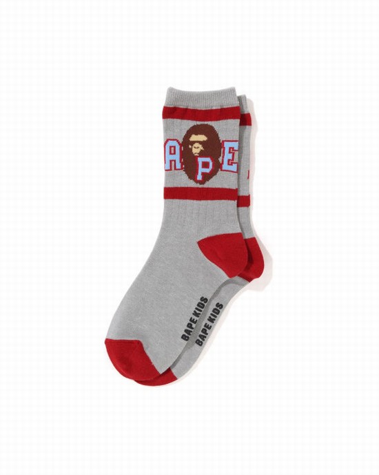 Sosete Bape Ape Head Line Rib Copii Gri | AWDIRV379