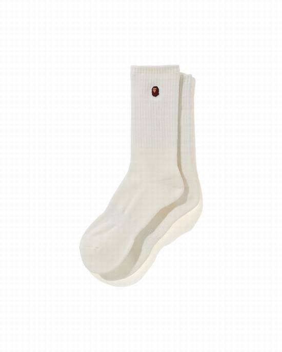 Sosete Bape Ape Head One Point Barbati Albi | ETIQUW093