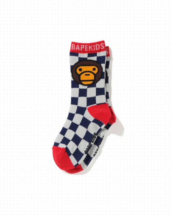 Sosete Bape Milo Checkered Flag Copii Bleumarin Albastri | NQYBOV894