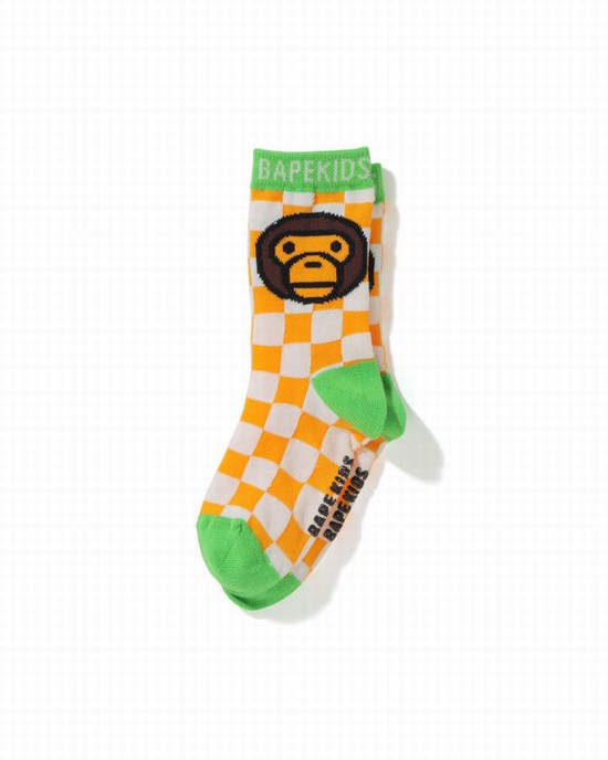 Sosete Bape Milo Checkered Flag Copii Portocalii | WGSLAR428