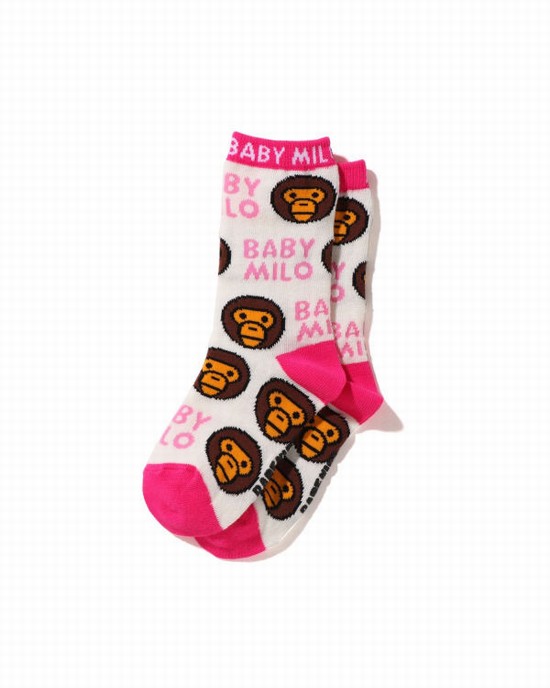 Sosete Bape Milo Pattern Copii Albi | NDRFSY298