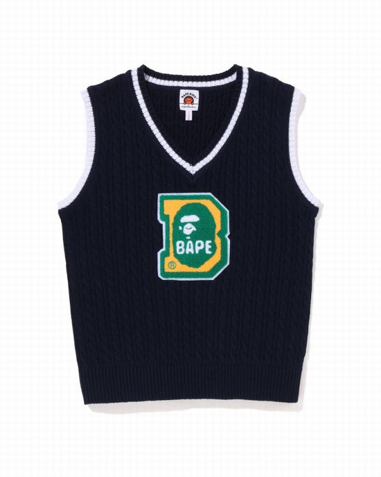 Tricotaje Bape Ape Head B Patch Cable Jr Copii Bleumarin Albastri | RMVBHA564