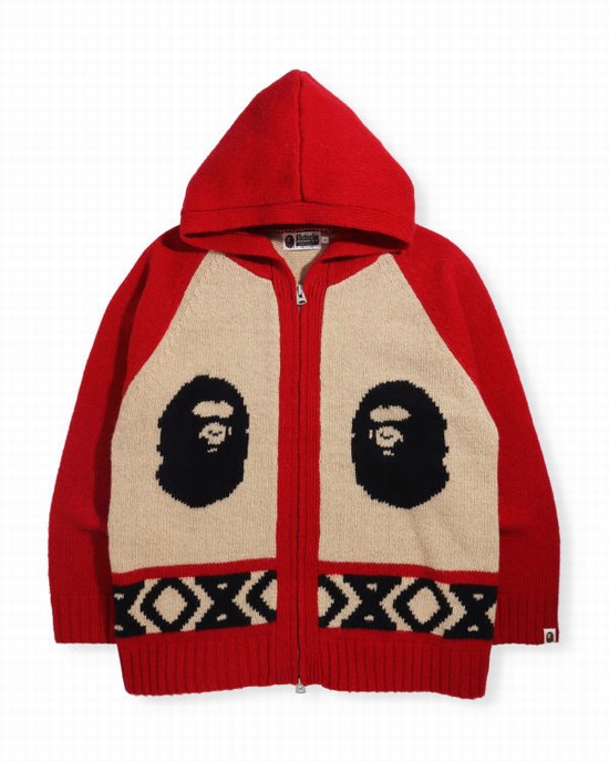 Tricotaje Bape Ape Head Zip Barbati Rosii Deschis | TKDFEP314