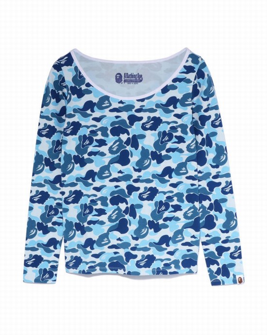 Tricouri Bape ABC Camo L/S Dama Albastri Deschis | SVZALH304