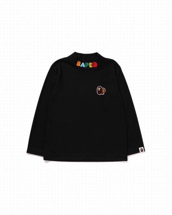 Tricouri Bape Ape Head & Milo One Point High Neck L/S Copii Negrii | BRDGUK578
