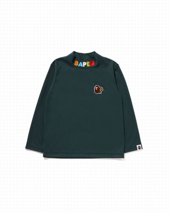 Tricouri Bape Ape Head & Milo One Point High Neck L/S Copii Verzi Inchis | BXCRQY385