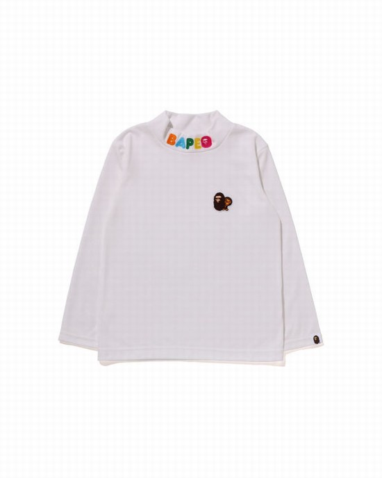 Tricouri Bape Ape Head & Milo One Point High Neck L/S Copii Albi | RSIBDU219