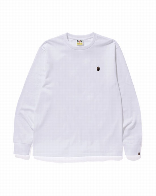Tricouri Bape Ape Head One Point L/S Barbati Albi | NJOYEC567