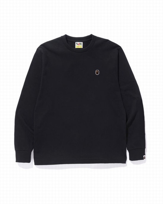 Tricouri Bape Ape Head One Point L/S Barbati Negrii | OZUMVC905