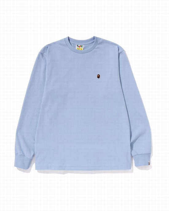 Tricouri Bape Ape Head One Point L/S Barbati Albastri Deschis | QVYCMP378