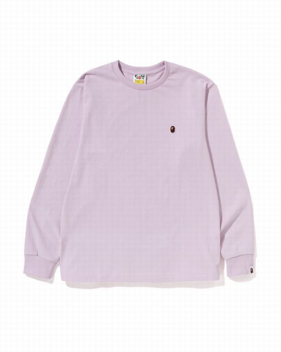 Tricouri Bape Ape Head One Point L/S Barbati Violet | TORSZD805