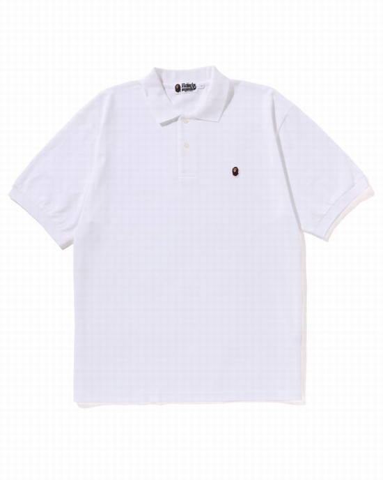 Tricouri Bape Ape Head One Point Relaxed Fit Polo Barbati Albi | EKRXWV941