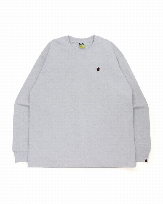 Tricouri Bape Ape Head One Point Relaxed Fit L/S Barbati Gri | XMETOB147