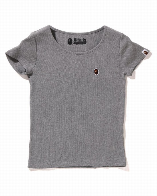 Tricouri Bape Ape Head One Point Rib Dama Gri | CZJBOI386