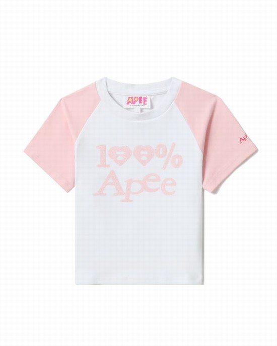 Tricouri Bape Grafice crop raglan Dama Albi | NPTAUY541