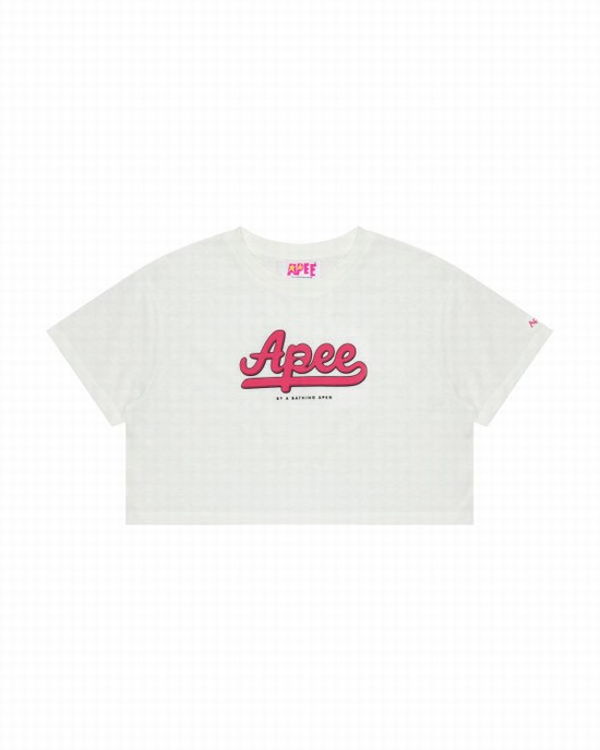 Tricouri Bape Grafice cropped Dama Albi | TIXNYM532