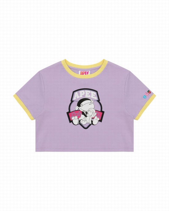 Tricouri Bape Grafice cropped Dama Violet | WLEUZR293