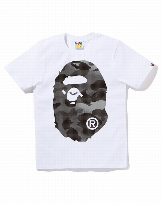 Tricouri Bape Grid Camo Big Ape Head Dama Albi | EJMUGN021