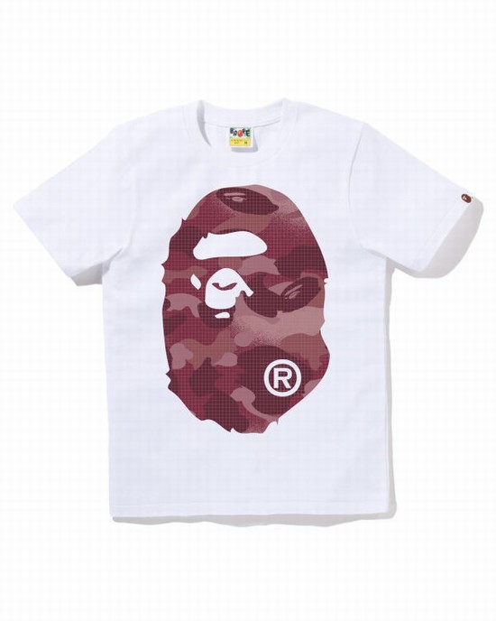 Tricouri Bape Grid Camo Big Ape Head Dama Albi | KYZQPA190