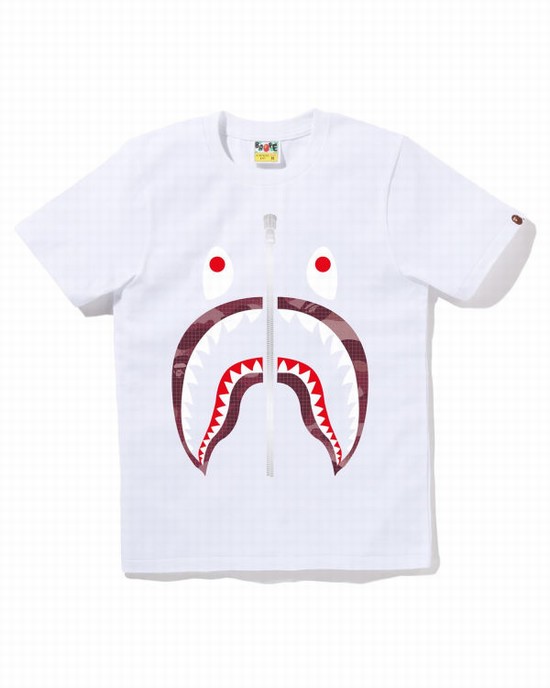 Tricouri Bape Grid Camo Shark Dama Albi | EPUWIS728