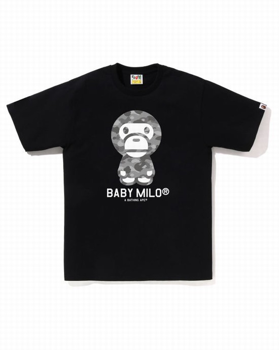 Tricouri Bape Honeycomb Camo Milo Barbati Negrii | ROQTHC752