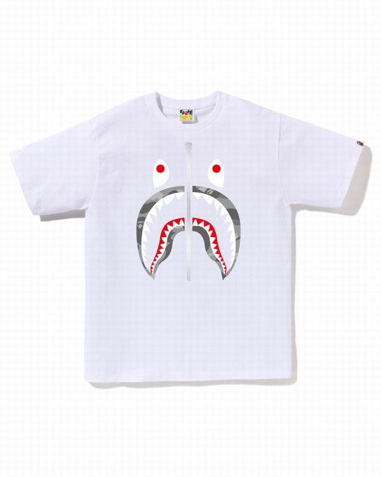 Tricouri Bape Honeycomb Camo Shark Barbati Albi | HLXYIB964