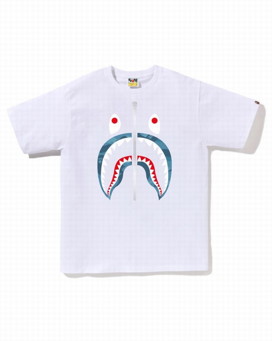 Tricouri Bape Honeycomb Camo Shark Barbati Albi | QHGFKP934