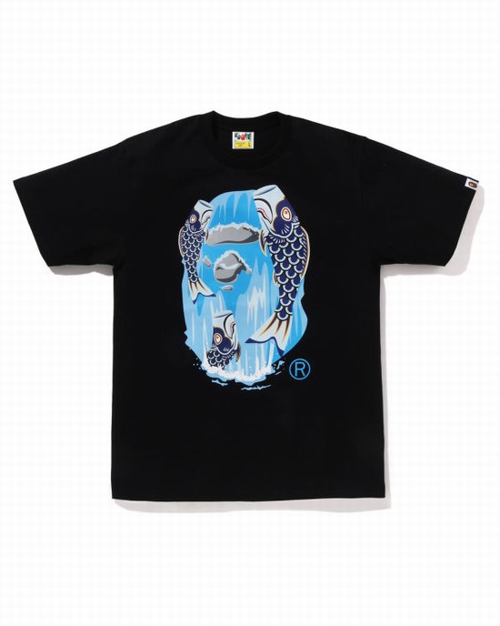 Tricouri Bape Koinobori Waterfall Ape Head Barbati Negrii | QNSZHG275