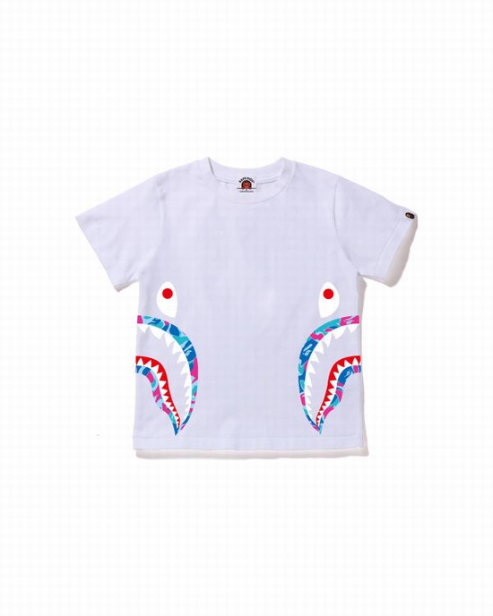 Tricouri Bape Marble Camo Side Shark Copii Albi | JTDAVH432