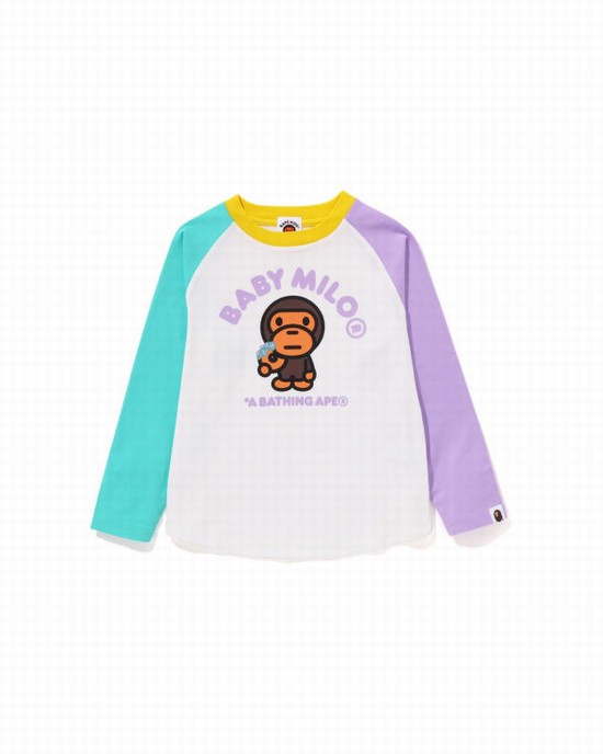 Tricouri Bape Milo Donuts Raglan L/S Copii Albi | JTMRGF134