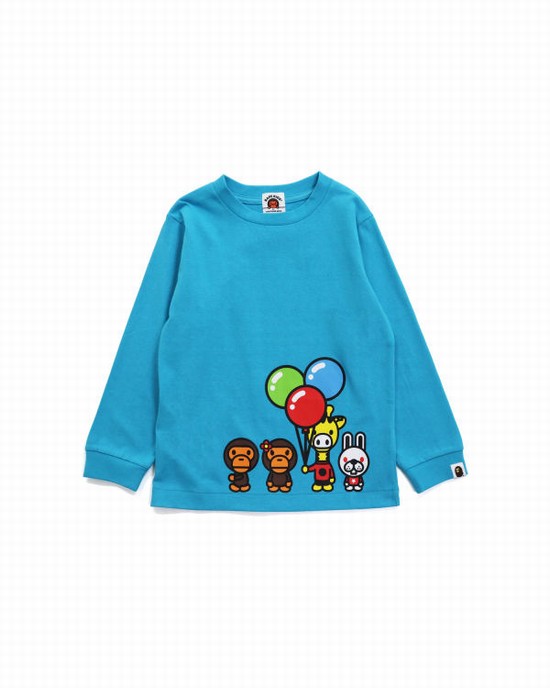 Tricouri Bape Milo & Friends L/S Copii Albastri | MASCGD374