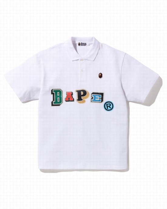 Tricouri Bape Multi Fonts Relaxed Fit Polo Barbati Albi | VITEJD468